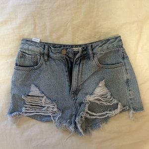 PacSun light blue high waisted denim festival shorts
